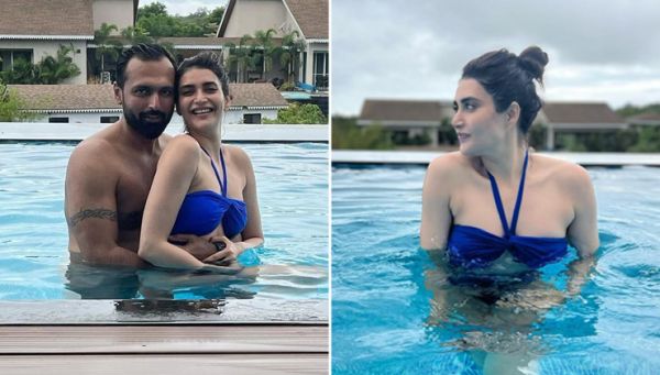 Karishma Tanna Looks Piping Hot In Her Sexy Blue Bikini As She Chills