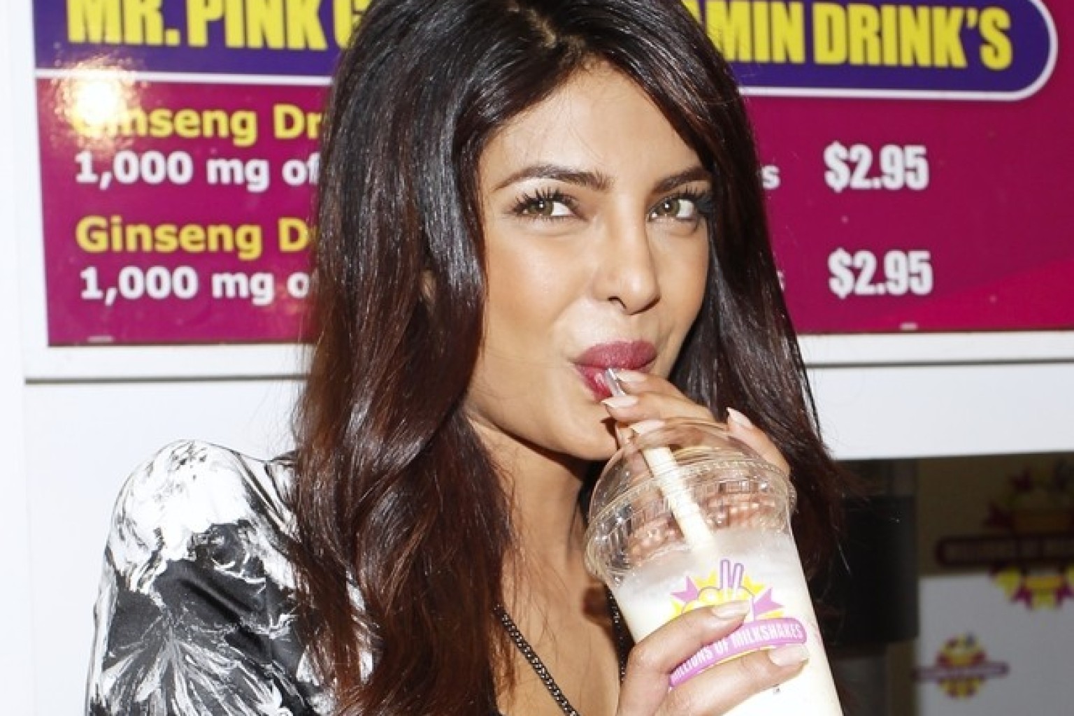 Priyanka Chopra drinking milkshake