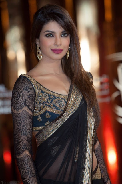 Priyanka Chopra black saree mehendi blouse