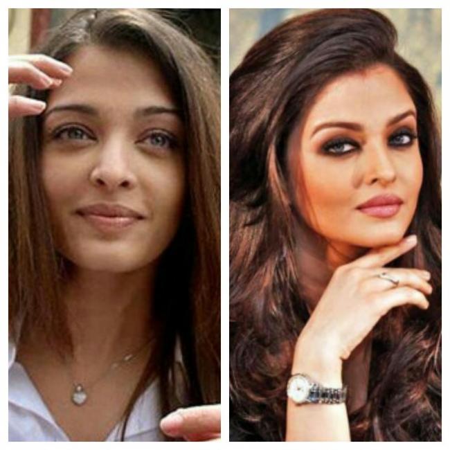 Aishwarya Rai before and after make up.