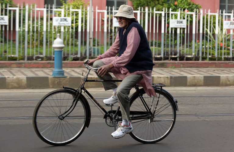 Amitabh Bachchan riding bicycle