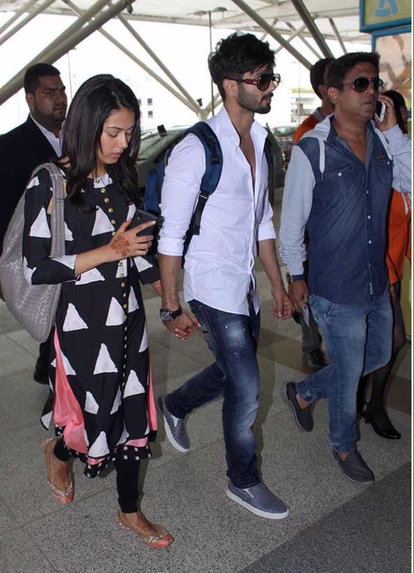 Shahid Kapoor with Mira Rajput at the airport.