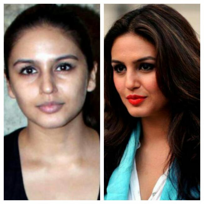 Huma Qureshi before and after make up.