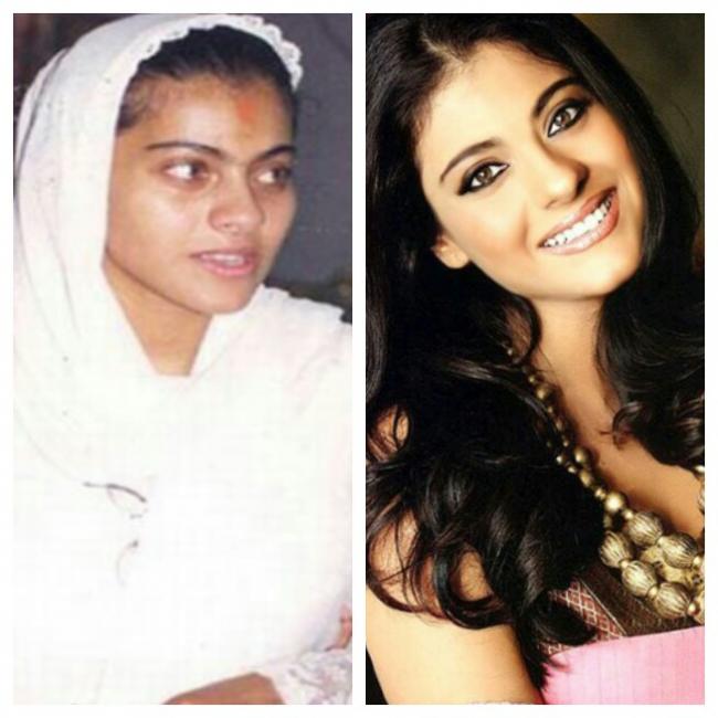 Kajol Devgan before and after make up.
