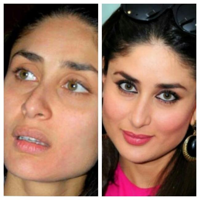 Kareena Kapoor before and after make up.