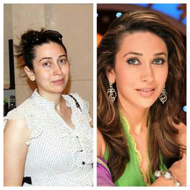 Karisma Kapoor before and after make up.