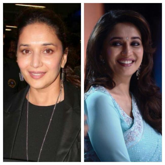 Madhuri Dixit before and after make up.
