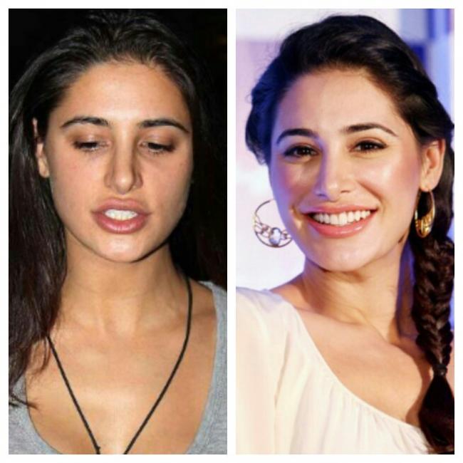 Nargis Fakhri before and after make up.