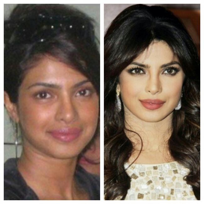 Priyanka Chopra before and after make up.