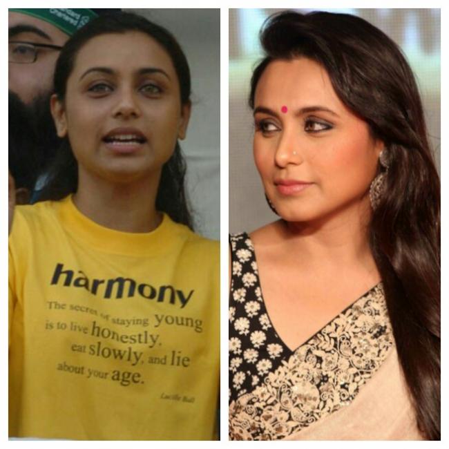 Rani Mukerjee before and after make up.