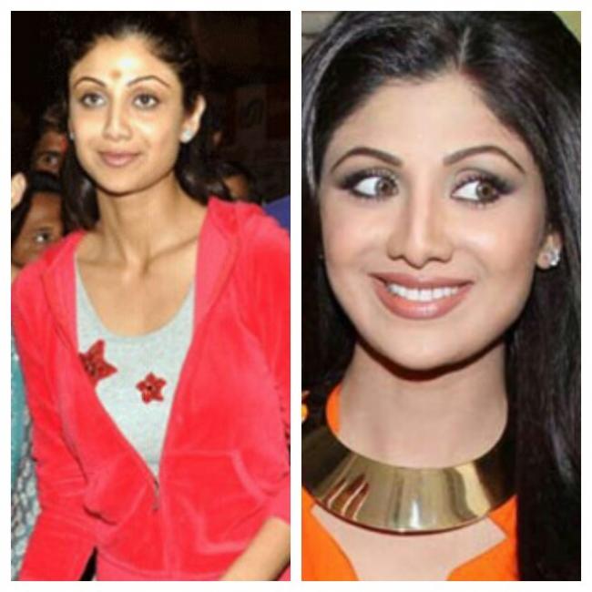 Shilpa Shetty before and after make up.