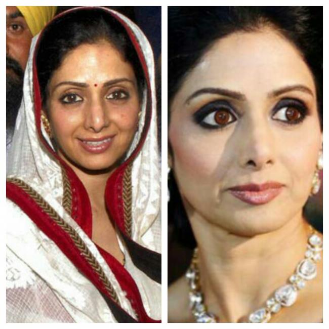 Sridevi before and after make up.