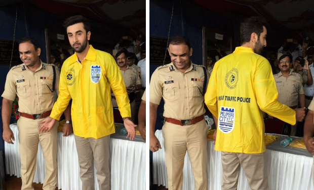 Ranbir Kapoor present raincoats for traffic police