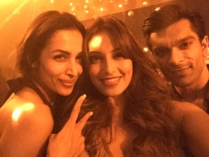 Bipasha Basu with Malaika Arora Khan and Karan Singh Grover