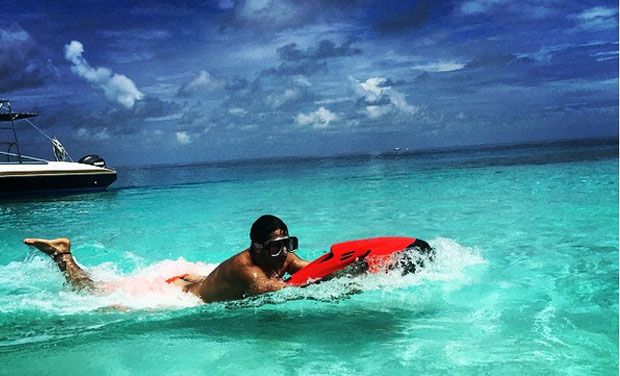 Varun Dhawan wake boarding in maldives