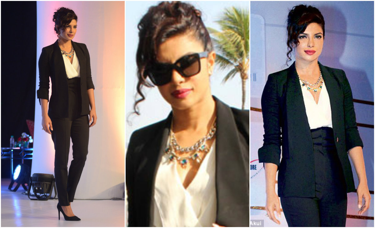 Priyanka Chopra looks fabulous in this monochrome pant suit.