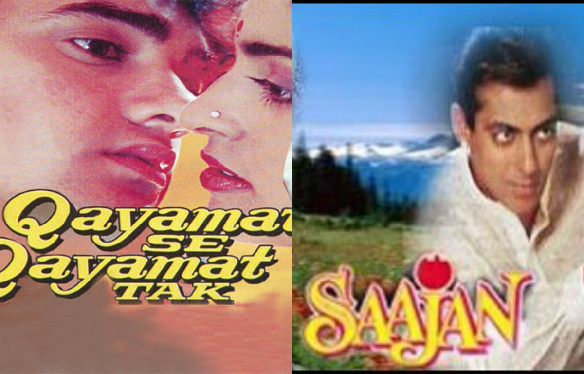 Qayamat se qayamat tak and Saajan Bollywood movie posters