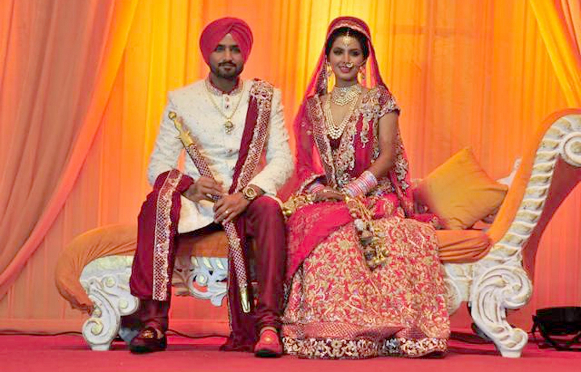 Harbhajan Singh and Geeta Basra on their wedding day.