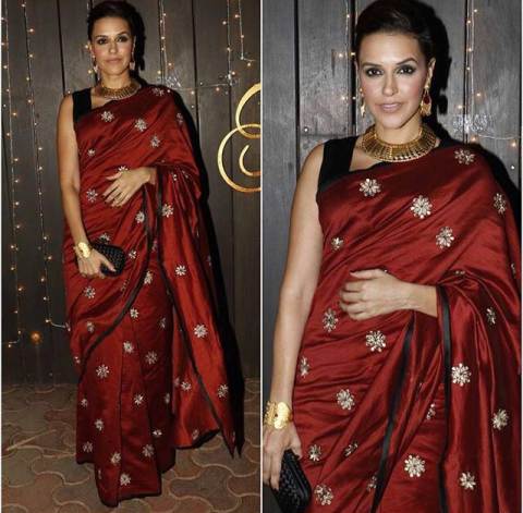 Neha Dhupia looks gorgeous in this pretty saree.