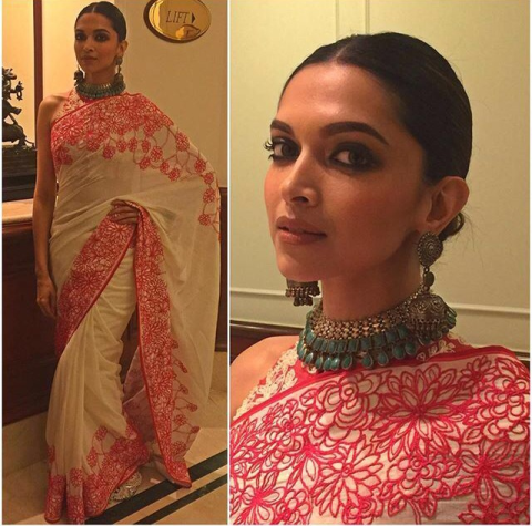 Deepika Padukone looks stunning in this beautiful saree.