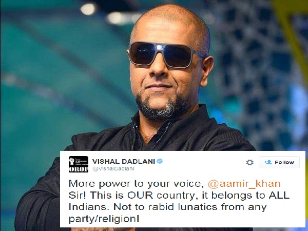 Vishal Dadlani responds to Aamir Khan's statement on Intolerance