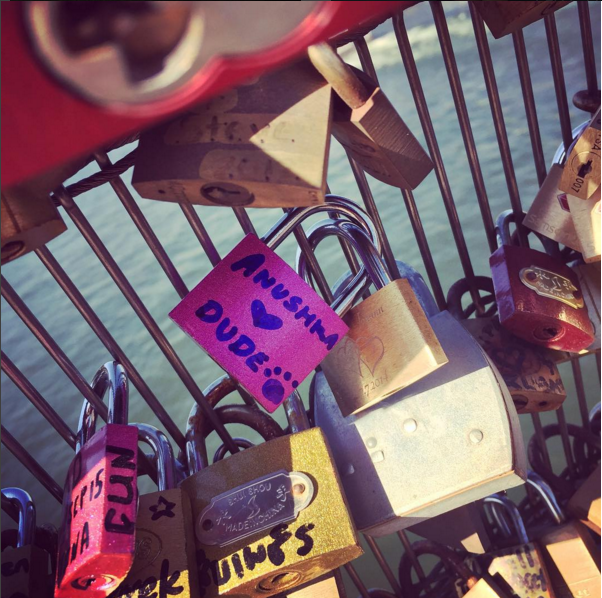 Anushka locked her love for her pet dog Dude on the Love Lock bridge in Paris.