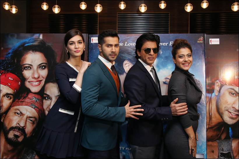 Kriti Sanon, Varun Dhawan, Shah Rukh Khan and Kajol pose for photographers in London