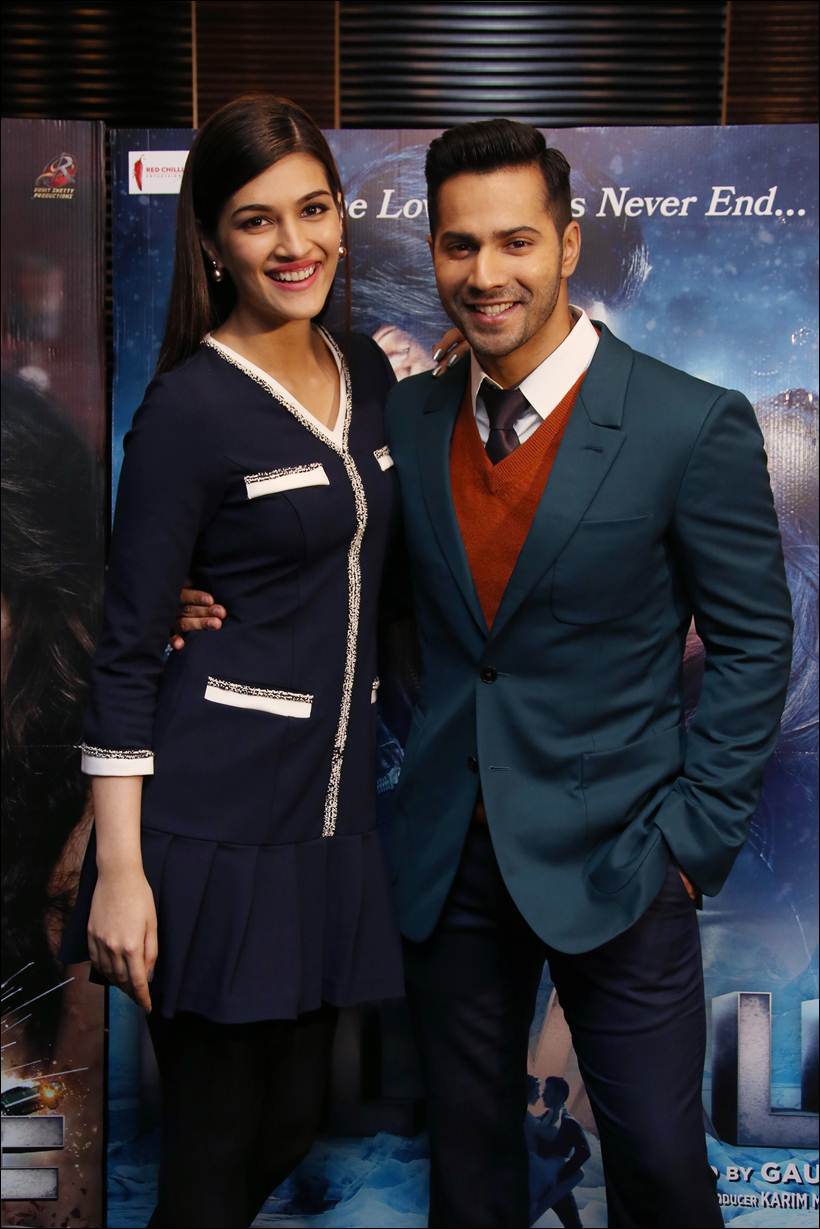 Kriti Sanon and Varun Dhawan, pose for photographers in London