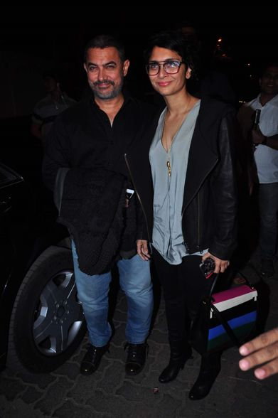 Aamir Khan in black shirt andpants with wife Kiran Rao attending Anil Kapoor's birthday bash
