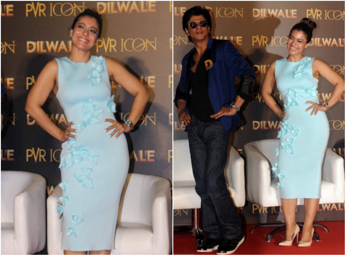 Kajol looking beautiful in a blue dress during the promotion of ‘Dilwale’.