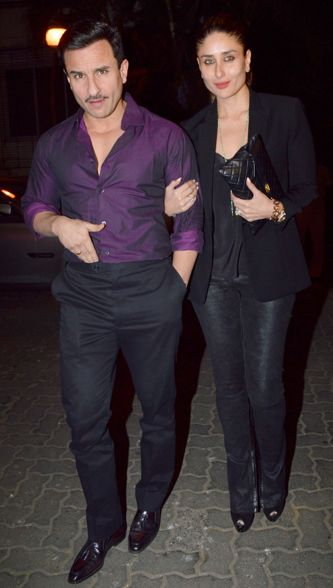 Saif Ali Khan & Kareena Kapoor dressed in black and purple formals