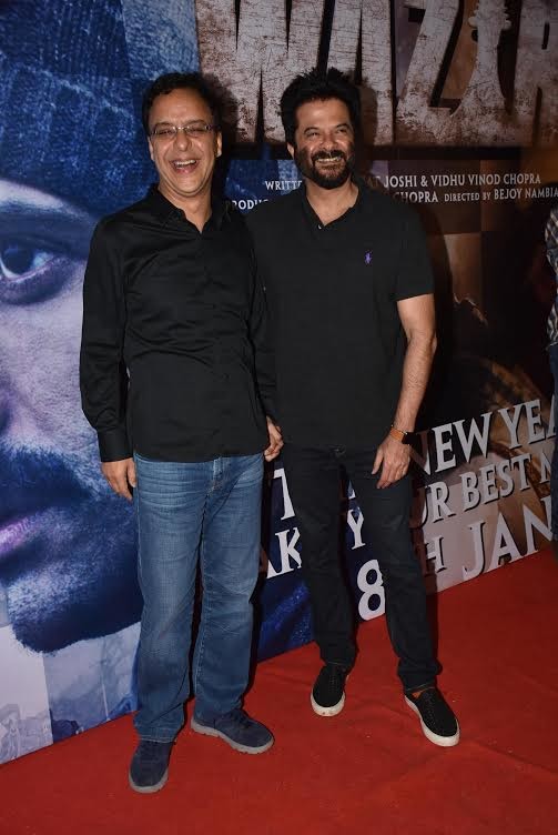 Anil Kapoor and Vidhu Vinod Chopra in black at Wazir screening