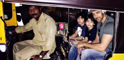 Hrithik Roshan with his kids take an auto ride