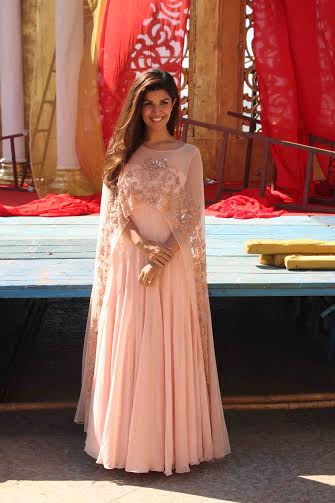 Nimrat Kaur in a peach gown