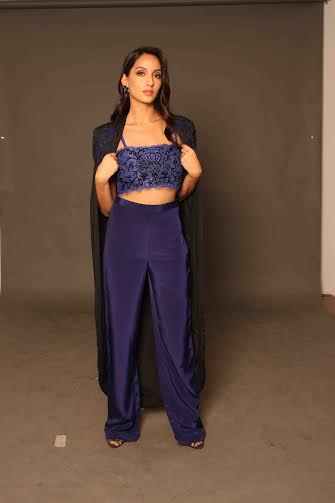 Nora Fatehi in royl purple pant suit