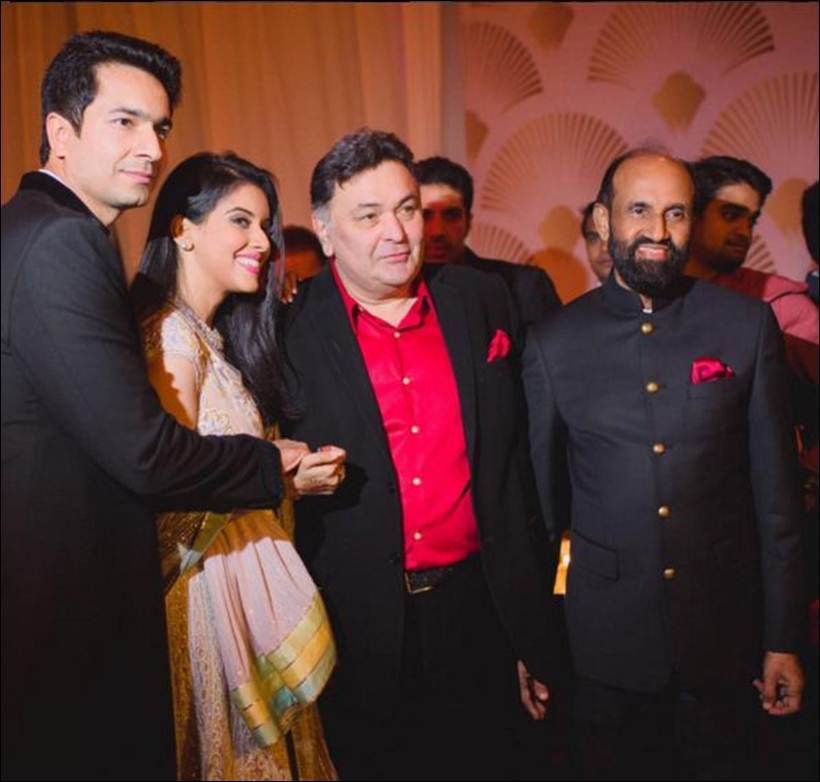 Rishi Kapoor,Asin Thottukamal, Rahul Sharma pose at the reception