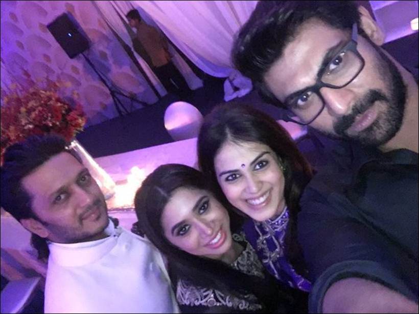 Riteish Deshmukh ,Genelia Deshmukh, Rana Daggubati at Asin and rahul's reception