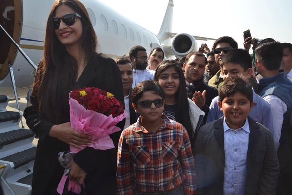 Sonam Kapoor arriving at Saifai