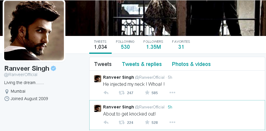 Ranveer Singh: Live Tweet