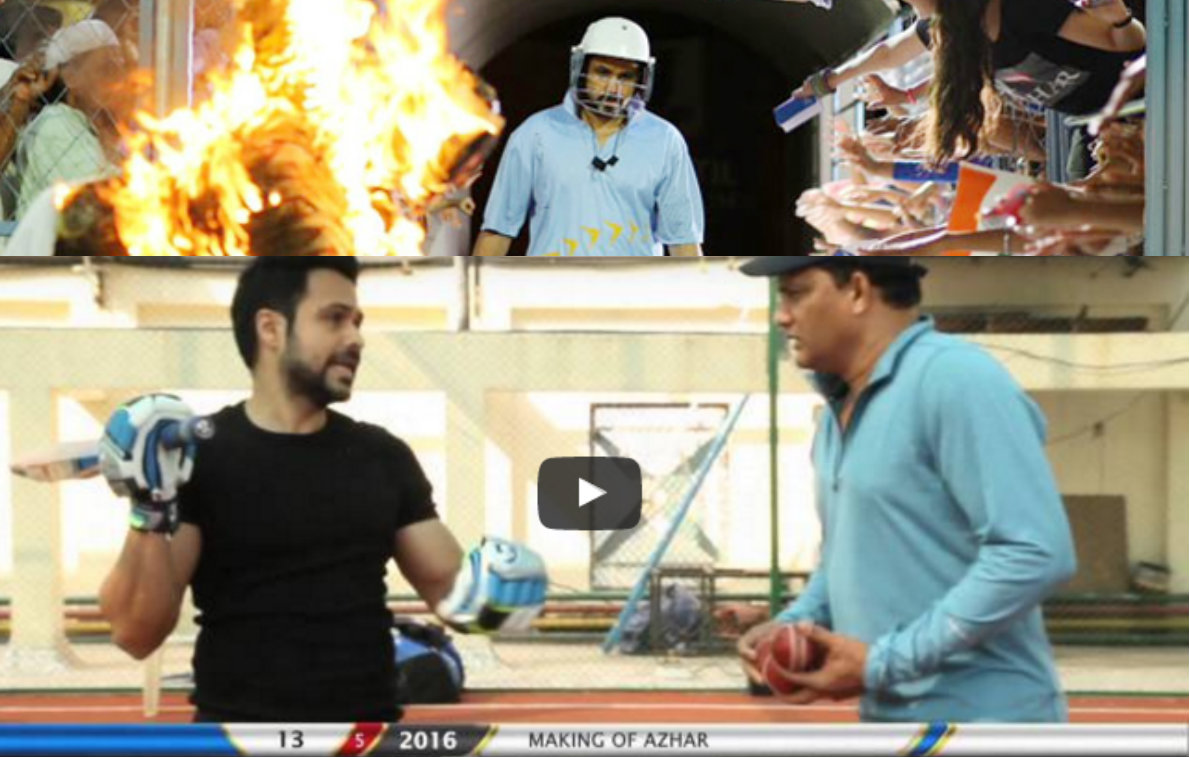 Emraan Hashmi and Mohammad Azharuddin on sets of 'Azhar'