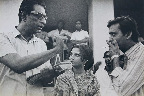 Satyajit Ray with Sharmila Tagore and Soumitra Chatterjee