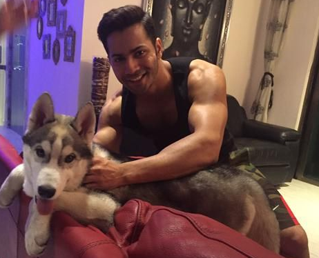 Varun Dhawan with pet dog