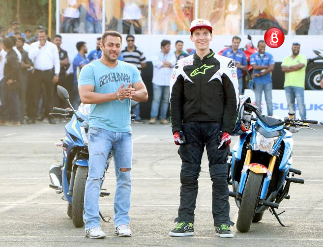 Salman Khan at a bike stunt event