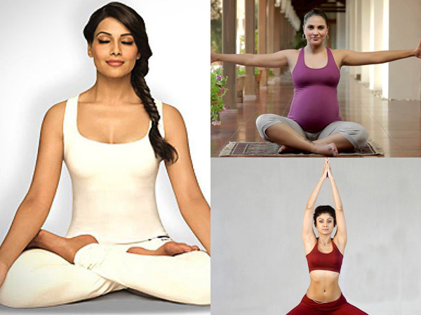 Bollywood actresses practicing yoga