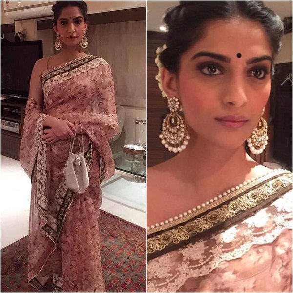 Sonam Kapoor in peach saree