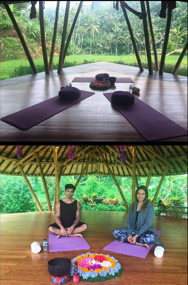 Bipasha Basu and Karan Singh Grover in an hour of meditation