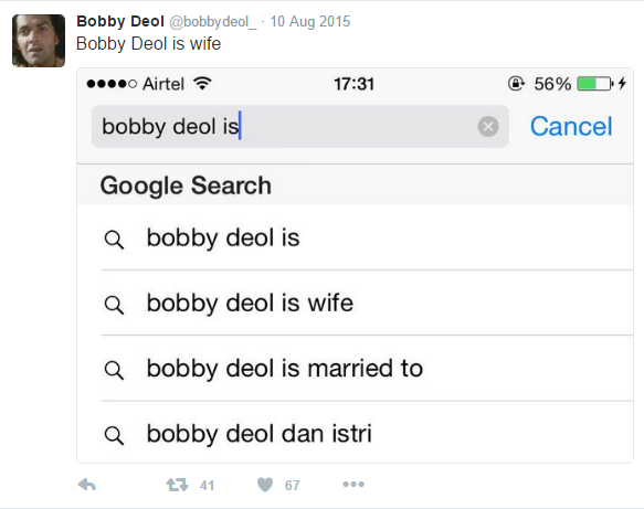 Bobby Deol Twitter Parody account