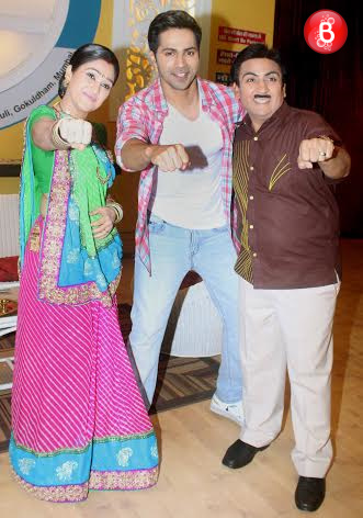 Varun Dhawan with Dilip Joshi and Disha Vakani