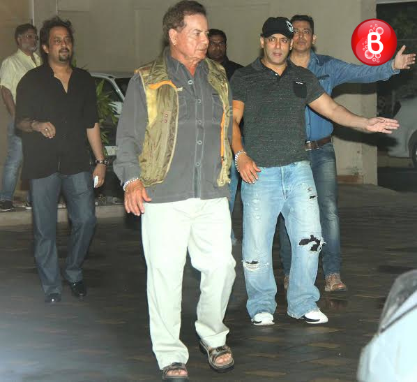 Salim Khan and Salman Khan snapped arriving at a private family bash
