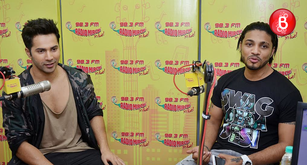 Varun Dhawan and Raftaar at Radio Mirchi studio for 'Dishoom' promotions